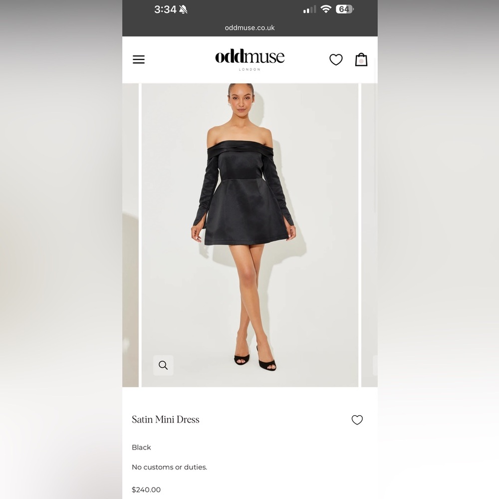 Odd Muse Black Satin Off-Shoulder Dress